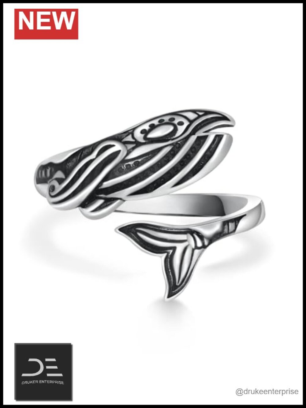 Sterling Silver Ocean Animal Ring Adjustable Whale Dolphin Jewelry Gift